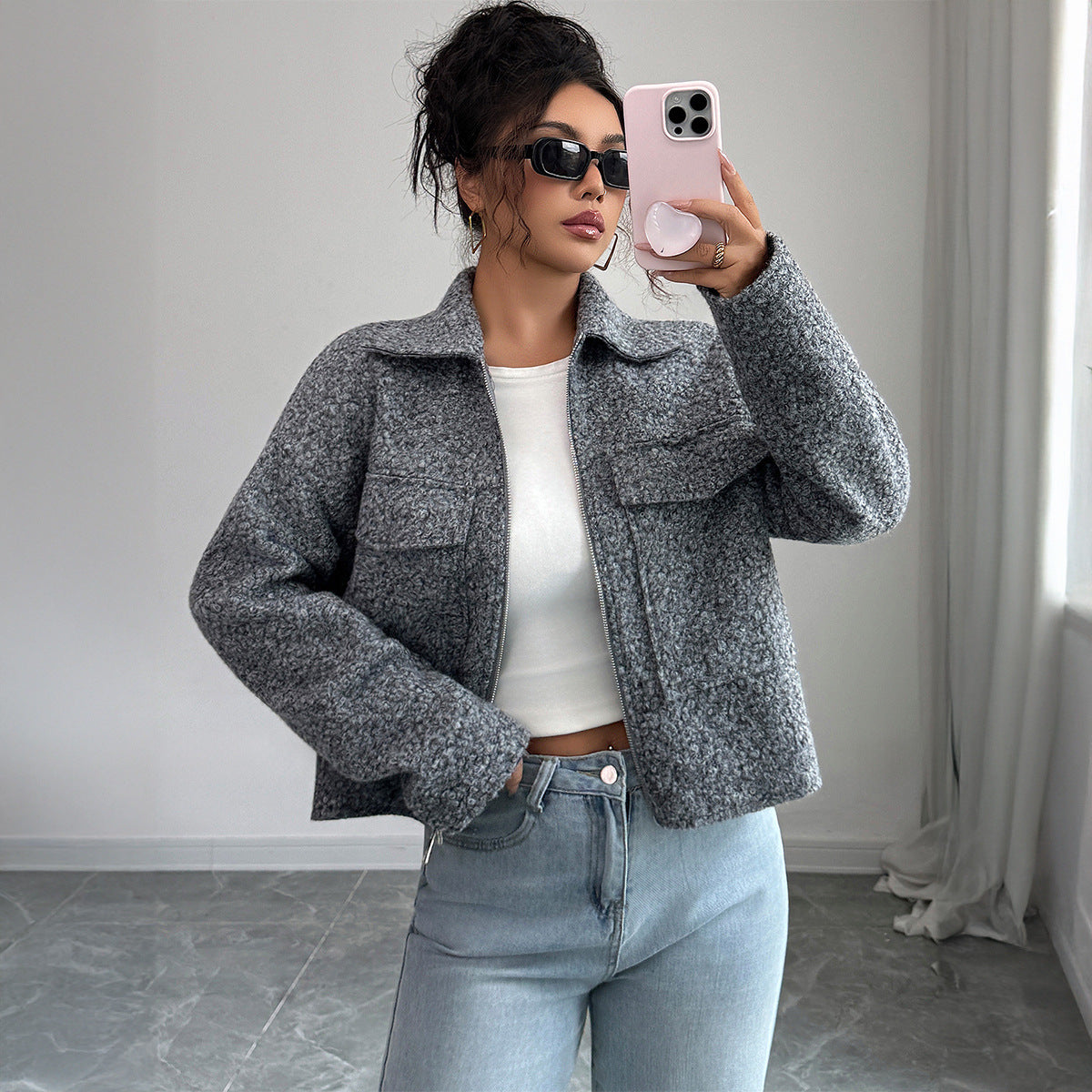 Veste courte en laine bouclée